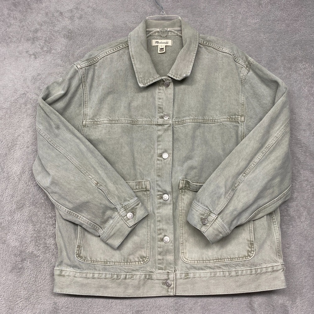 Madewell Jacket Womens Extra Large Green Garment Dyed Denim Patch Pocket Trucker - Picture 4 of 11
